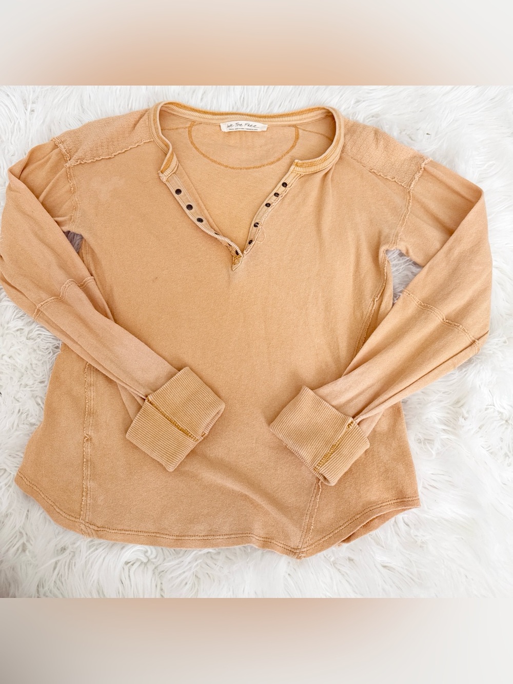 We The Free Camel Henley Long Sleeve Top
